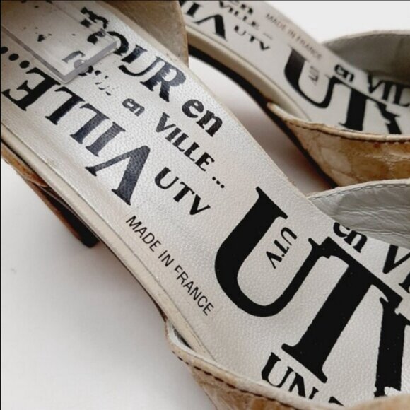 UN TOUR EN VILLE Snake Pattern Beige Pointy Toe Heels Leather Shoes Sz 7.5 - 8 - Picture 7 of 16